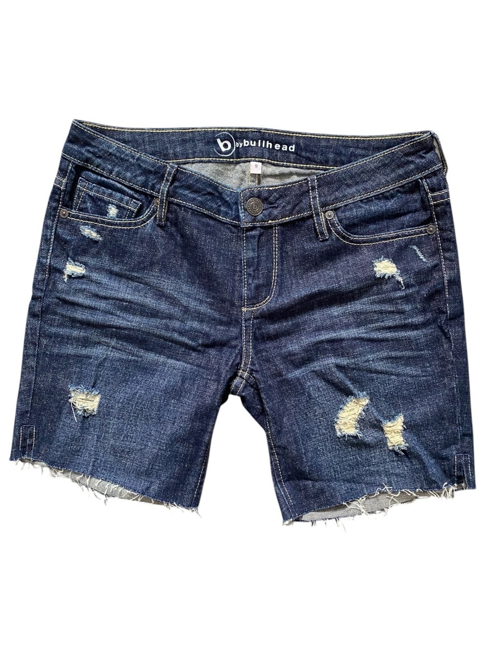 bullhead Women's Dark Blue Distressed Denim Shorts Y2K